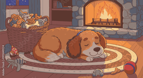 Brown and White Dog Sleeping on Rug.