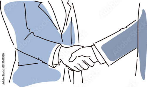 握手をするビジネスマンの手元の線画イラスト素材