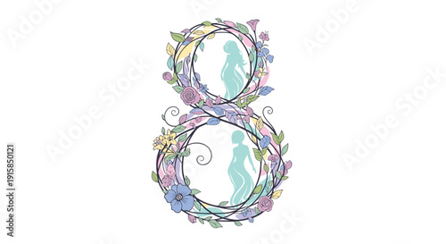 Floral Number Eight Illustration Art Design.