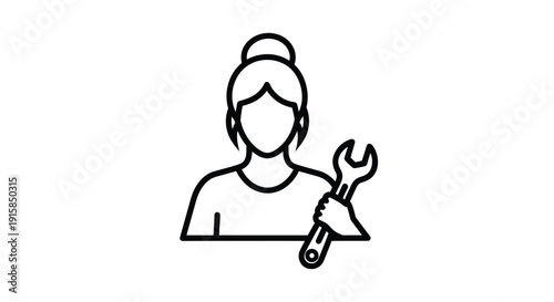 Woman Holding Wrench and Hammer Icon.