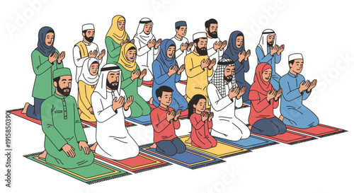 Group of People Praying on Mats.