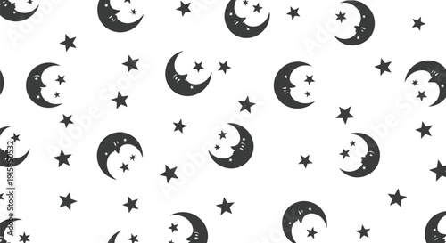Crescent Moon and Stars Pattern Design.