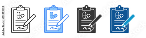 E-Prescription Icon Set Multiple Style Collection