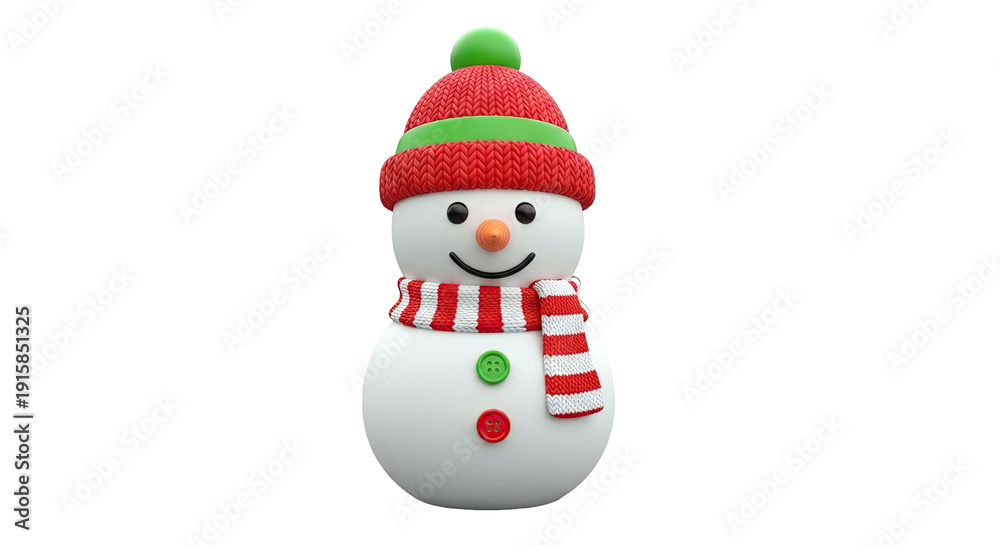 Fototapeta premium Cartoon Snowman with Red Hat and Scarf