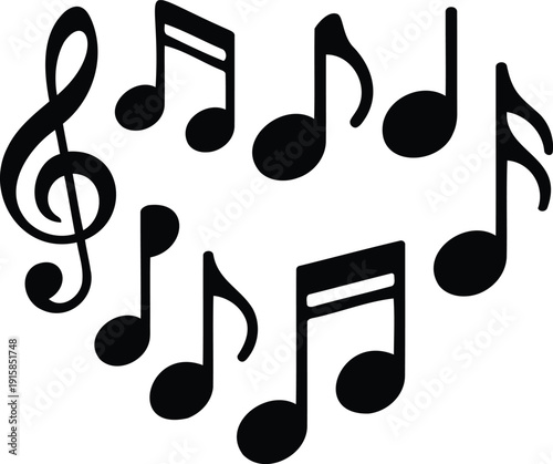 Musical notes forming heart shape silhouette symbolizing emotional connection and sound comfort, minimal music love concept, perfect for wellness, audio branding