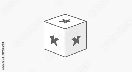 A three-dimensional cube with star symbols on its faces is depicted in a simple line drawing style, viewed from an isometric perspective.