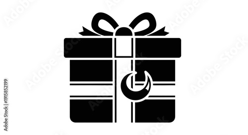 Gift box with ribbon and bow illustration on white background from front view