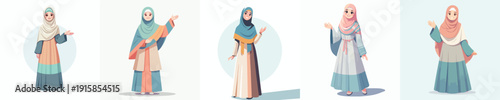 Muslim woman vector  standing say hello ramadan kareem