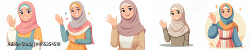 half body Muslim woman vector  standing say hello ramadan kareem