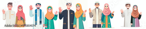 half body Muslim couple vector say hello ramadan kareem