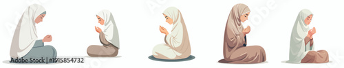 vector muslim woman sitting praying side view