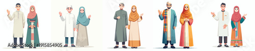 vector of muslim couple waving their hands welcoming ramadan