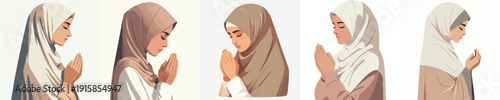 vector half body pf muslim woman praying gesture side view
