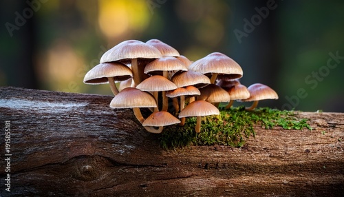 Panellus Stripticus Mushrooms On An Old Oak Log