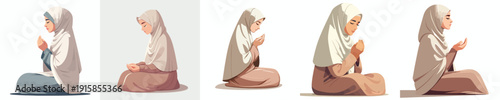 vector muslim woman sitting praying side view