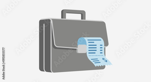 A gray briefcase with a document emerging from it, symbolizing business and office work