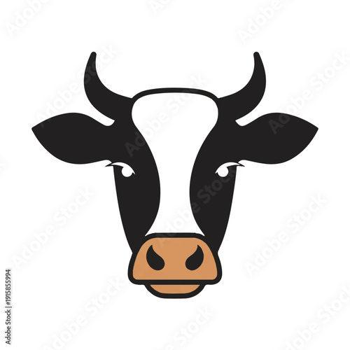 Cow Head Illustration with Horns and Nose.