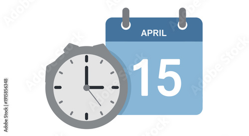 A watch and calendar page displaying April 15, symbolizing time and scheduling, viewed directly