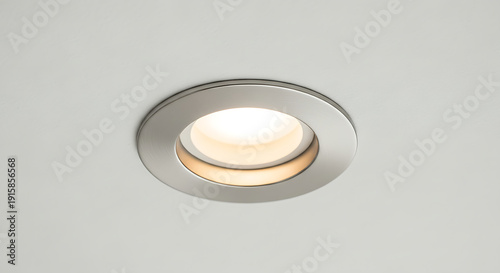 Modern recessed ceiling light fixture with chrome trim and white glow