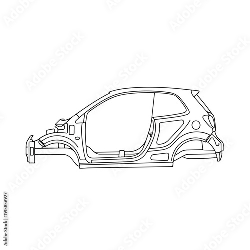 Car body shell without doors or front and rear bumpers