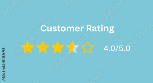 Customer Rating Graphic with Four Yellow Stars and One White Star on Blue Background Representing 4.0 out of 5.0 Rating