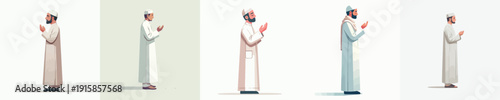 vector muslim  man standing praying in the month of ramadan side view