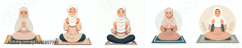 vector muslim woman sitting praying on a prayer mat front view