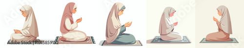vector muslim woman sitting praying on a prayer mat side view
