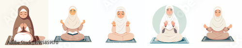 vector muslim woman sitting praying on a prayer mat front view