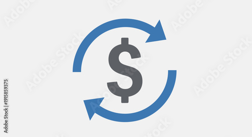 Dollar sign surrounded by blue circular arrows indicating financial transaction or currency exchange concept