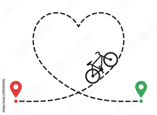 Bike path love heart travel route vector isolated on transparent background
