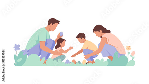A family gathering during an Easter egg hunt, fostering joy and togetherness.