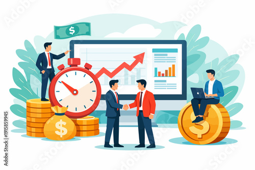 Accelerated Business Growth, Investment Strategy, and Successful Deal. Financial success, profit optimization, and time management vector illustration.