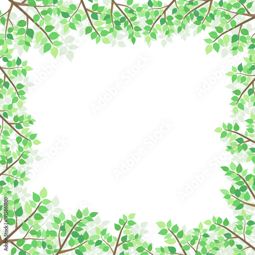新緑の葉のフレーム6_正方形