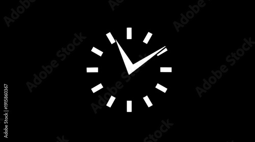 A white clock face against a black background, showcasing the time with hands