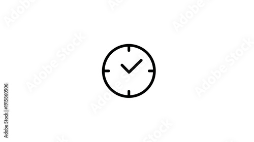 A simple, black clock icon with a circular shape and tick mark. The background is white