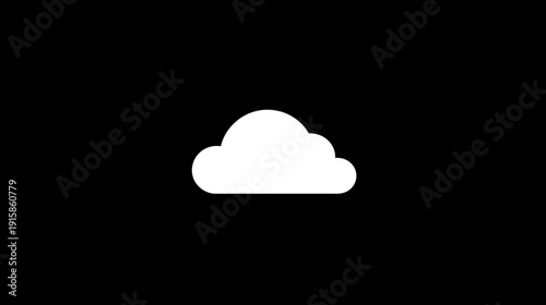 A white cloud graphic floats serenely against a stark, black background. The shape has multiple rounded lobes