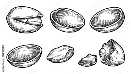 Pistachio nuts vector illustration isolated on transparent background engraving drawing style