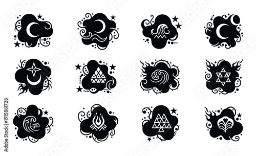 Set of blots different shapes abstract figure design element astrology sign wave