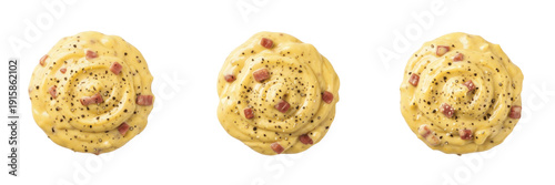 Billede på lærred Top-down view of Carbonara sauce isolated on white background, ideal for pasta,
