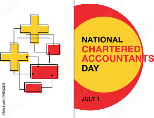 National Chartered Accountants Day banner for July 1st featuring abstract geometric calculator symbols and professional financial theme vector