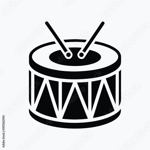 Black and white drum illustration with drumsticks and zigzag design