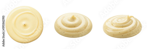 Schilderij op canvas Vanilla custard sauce isolated on white background, ideal for desserts, puddings, cakes, dipping, cooking, and culinary photography
