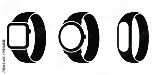 Smartwatch fitness tracker with wristband showing heart rate and health activity vector design