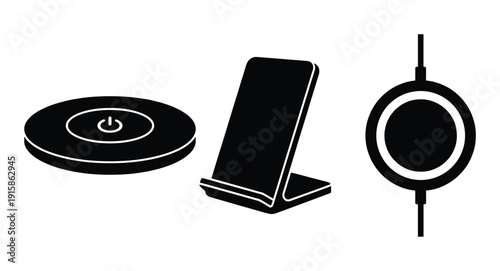 Smartphone wireless charger pad device for mobile phones set of isolated on transparent background