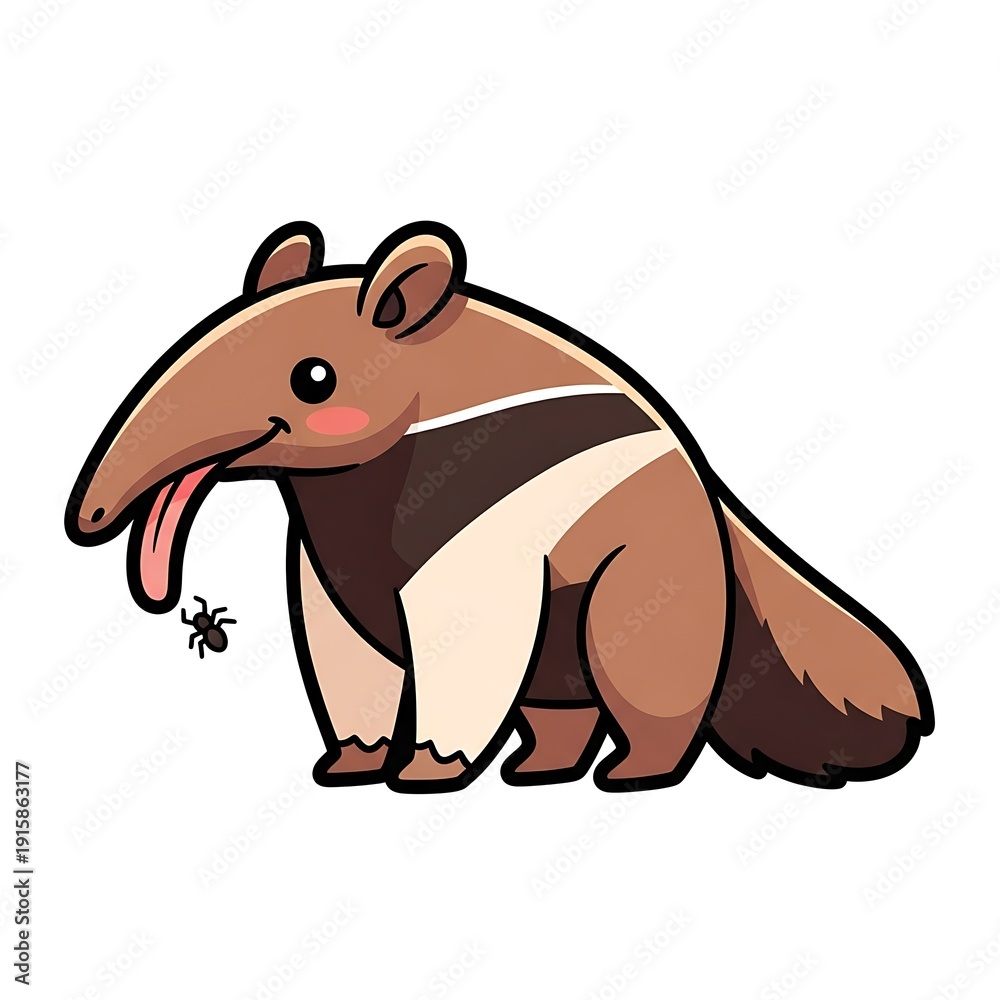 Fototapeta premium Cartoon Anteater Eating Ant Illustration.