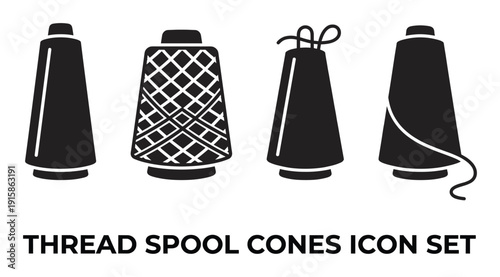 Thread spool cones icon set vector isolated on transparent background