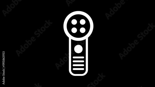 A white silhouette of a medical instrument with a circular head and rectangular body