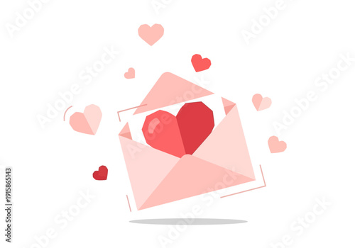 Valentine's Day love letter with hearts flying out of envelope