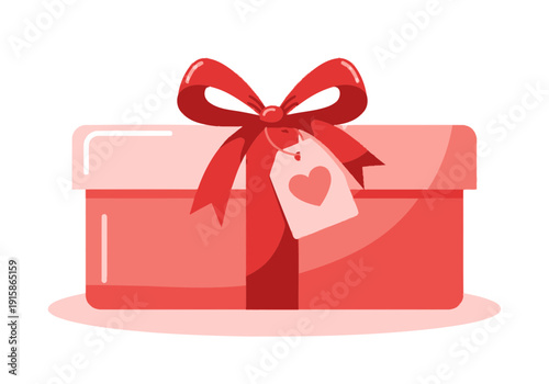 Beautifully wrapped gift box with red bow and heart tag for Valentine's Day